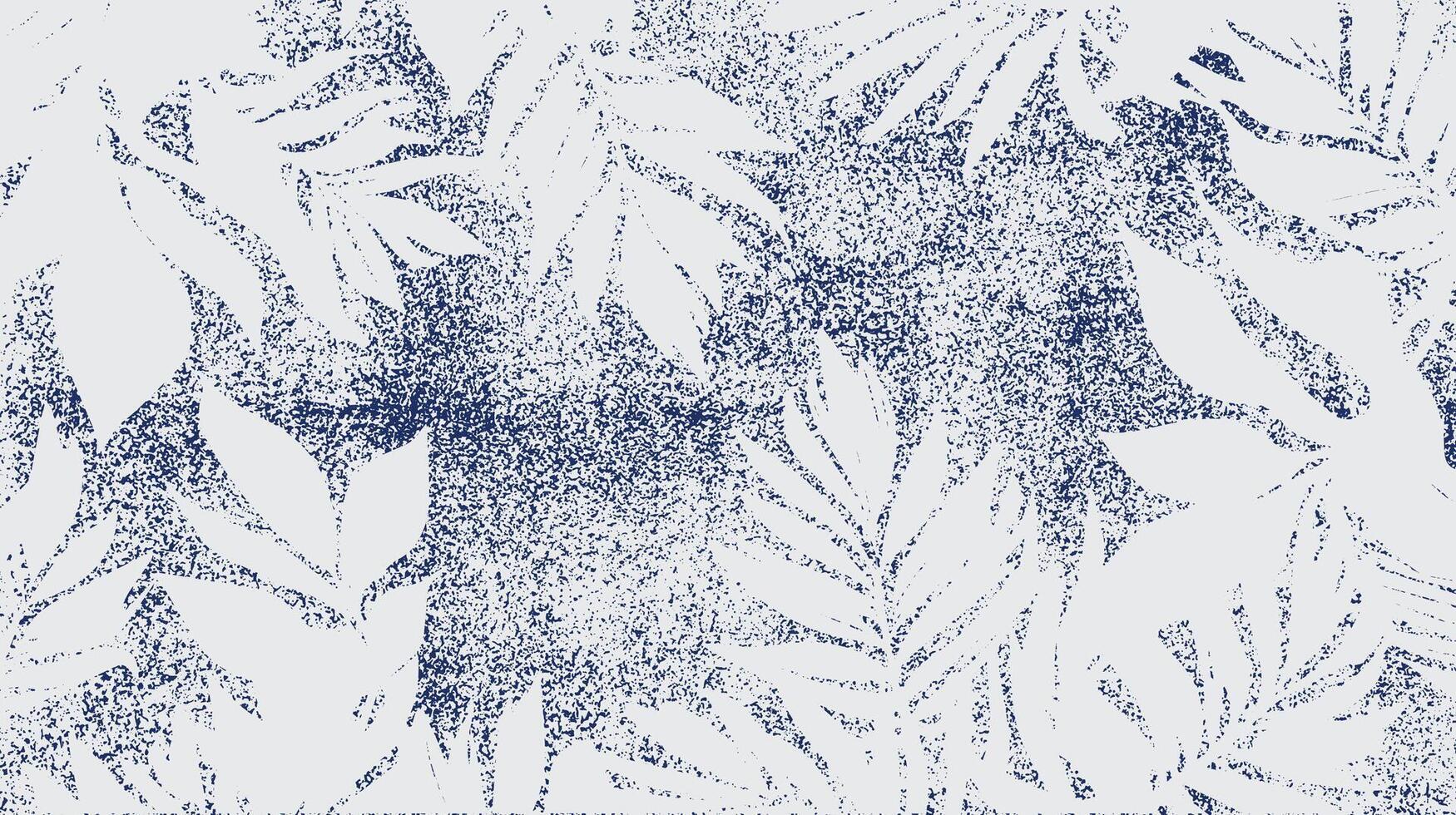 Distressed botanical leaf silhouettes stencil with a textured indigo blue background. Natural, organic and rustic aesthetic border. Perfect for textiles, backgrounds, and digital art. vector
