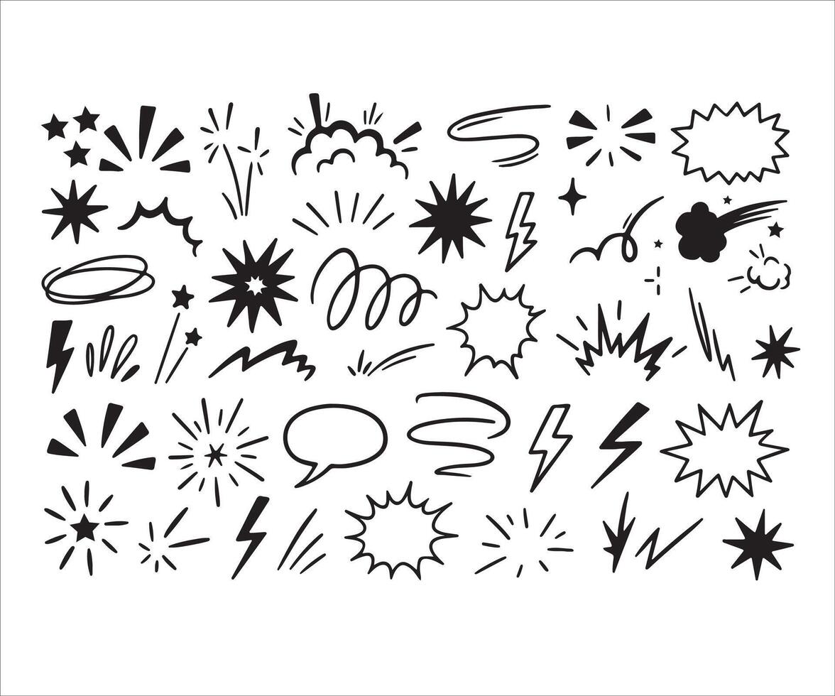 Comic Book Style Black and White Hand-Drawn Graphic Elements vector