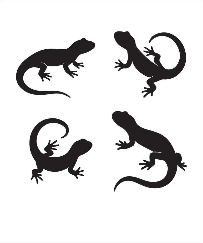 salamander silhouette set featuring various lizards and amphibians in multiple poses vector