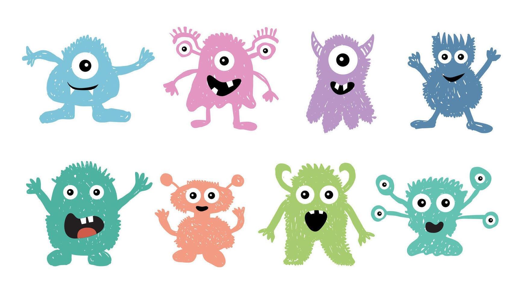 Monster set illustrations on white vector