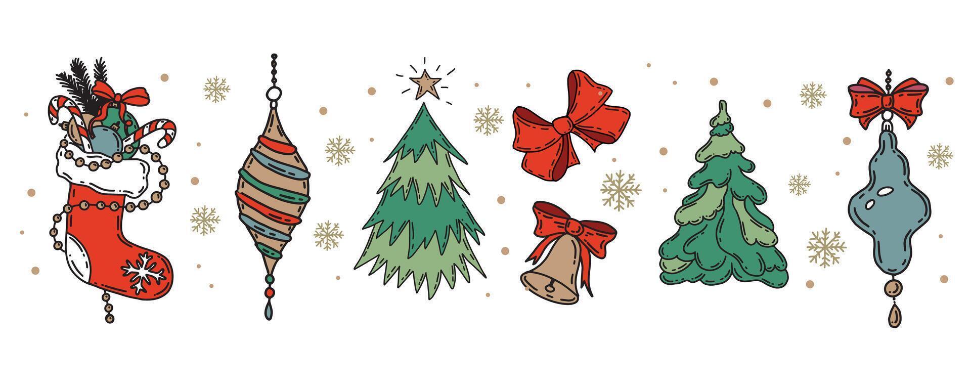 Christmas symbol, ball, tree, toy. Hand drawn illustration vector