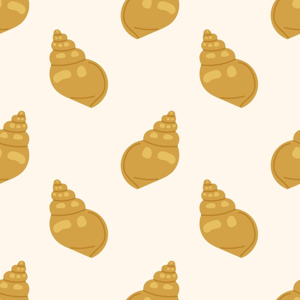Seamless pattern with stylized gold seashells on a cream background. For summer textiles and beach designs. vector