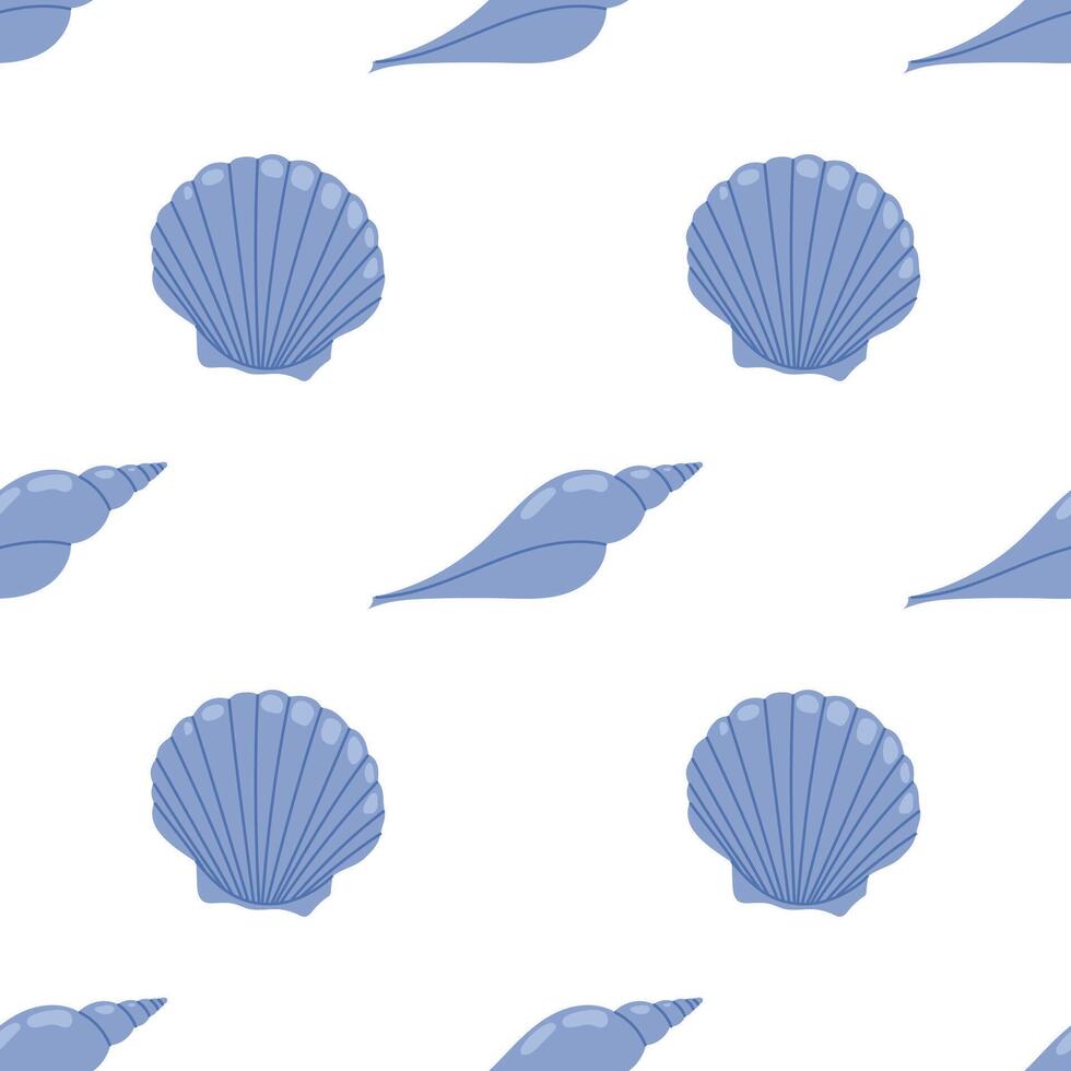 Marine seamless pattern with seashells. Sea print. Tropical vacation, beach and ocean concept. Background perfect for prints, fabric, textile, wallpaper vector
