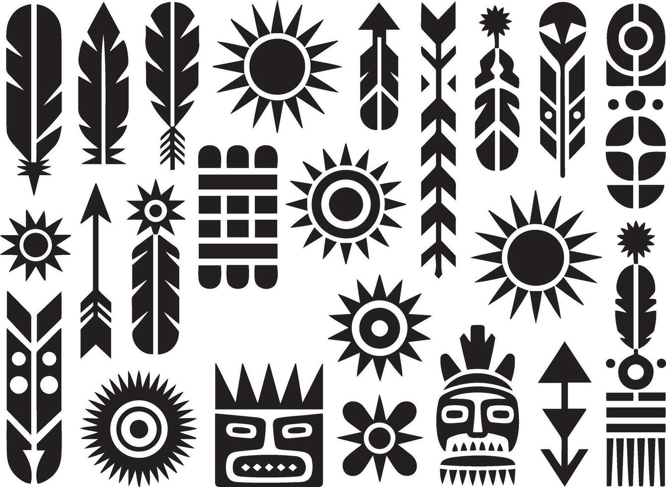 Black and White African tribal symbols and patterns collection vector