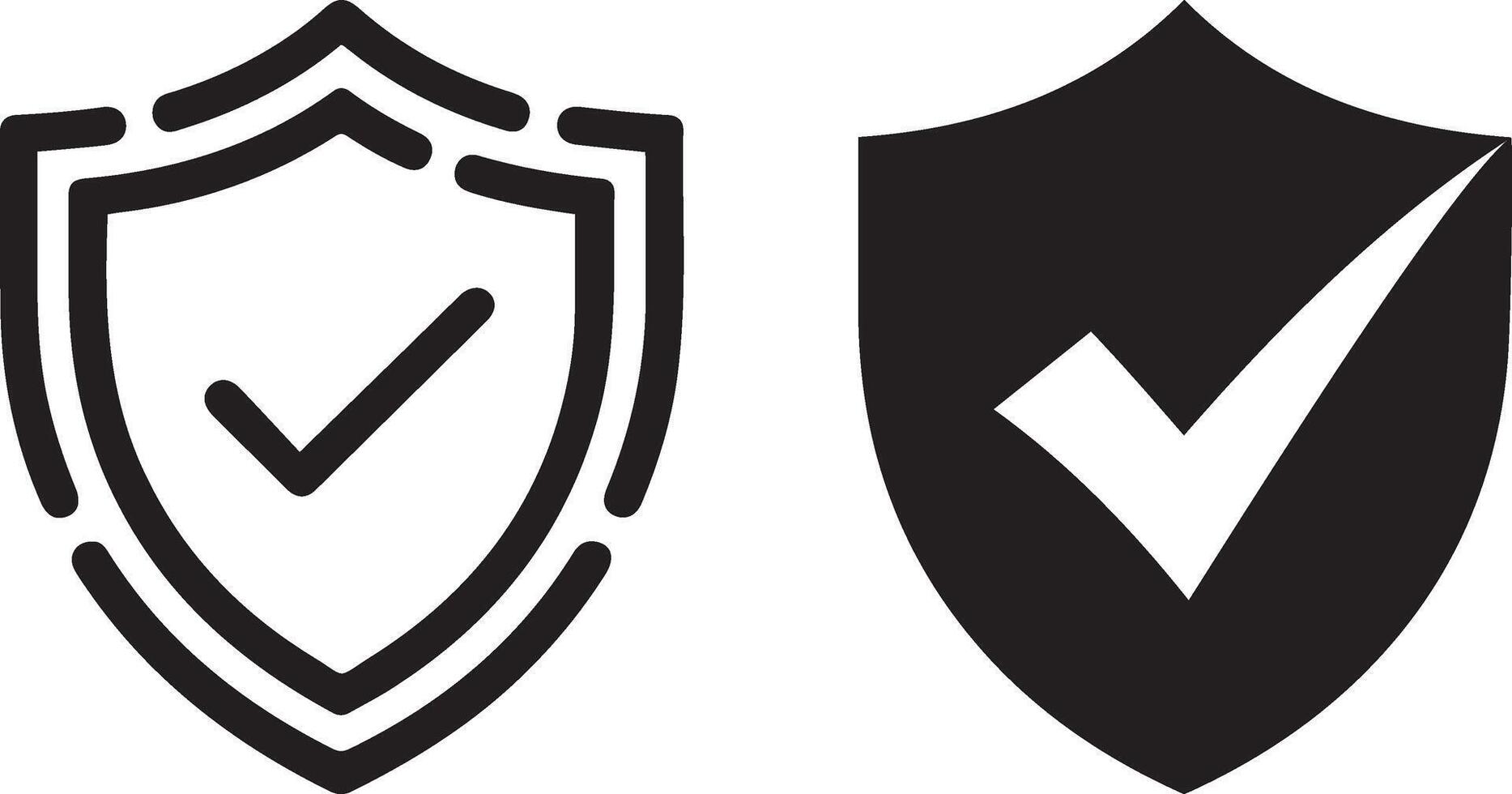 Black and white shield icons with a check mark vector
