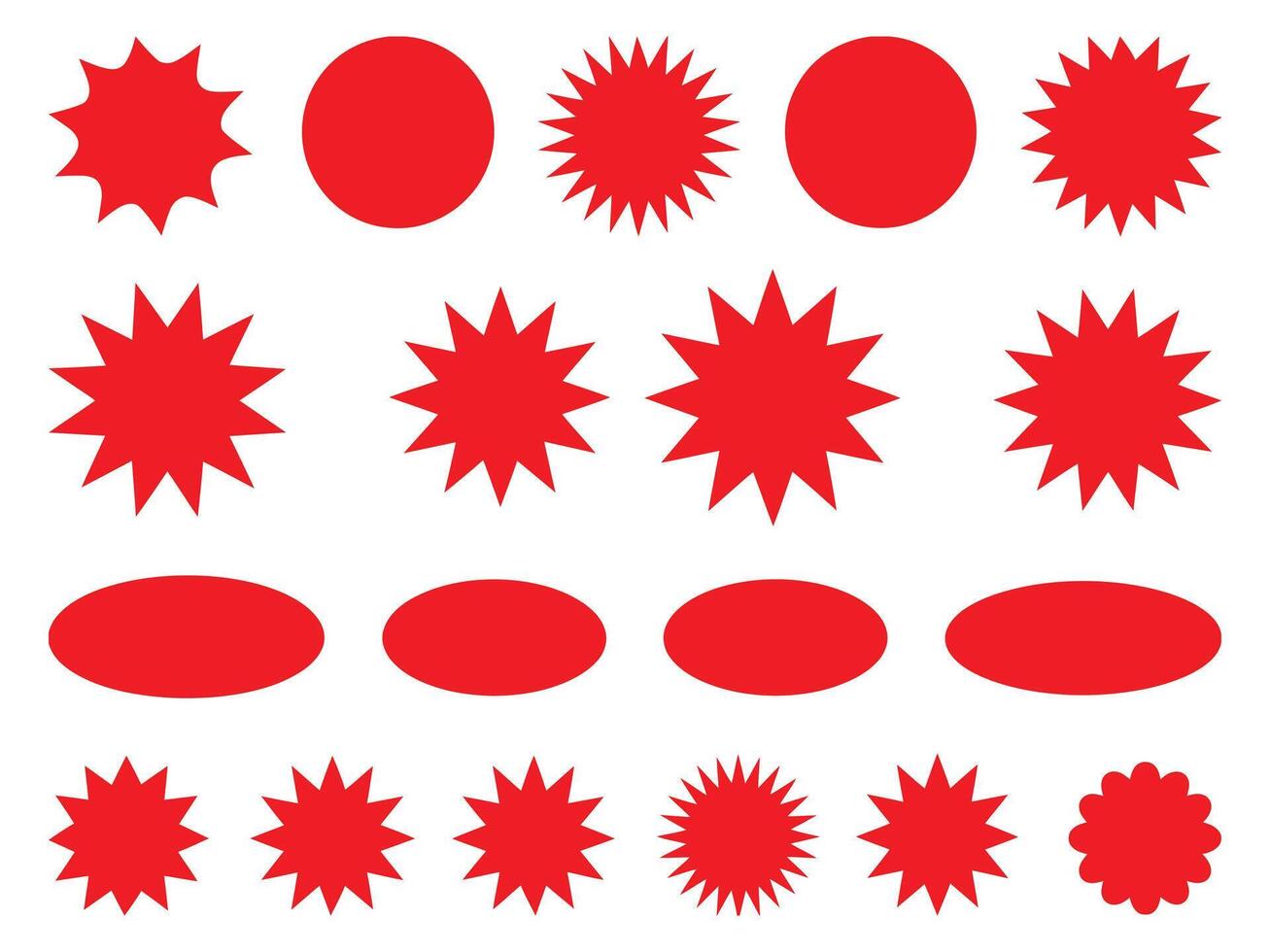 Red Starbursts, Circles, and Ellipses A Collection of Shapes vector