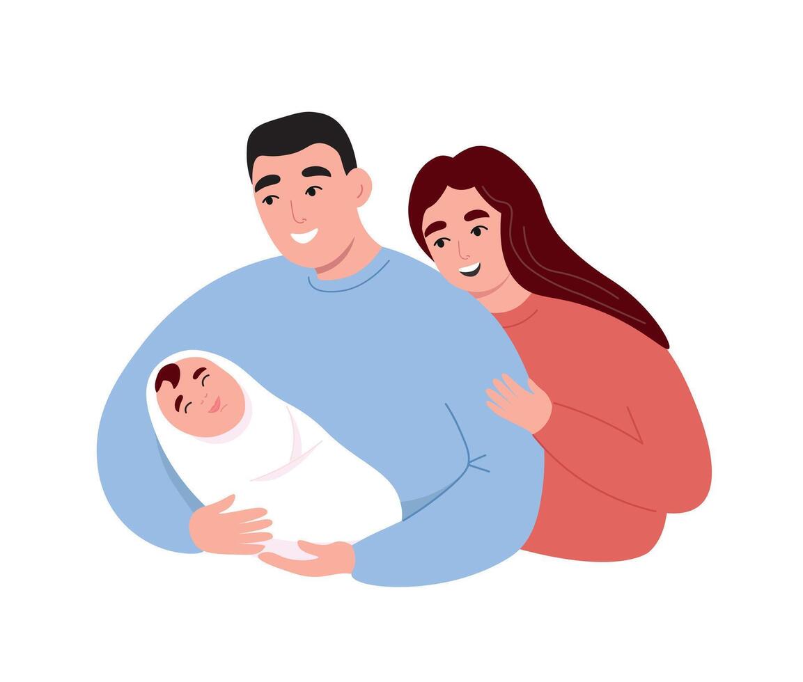 Family with newborn baby illustration vector
