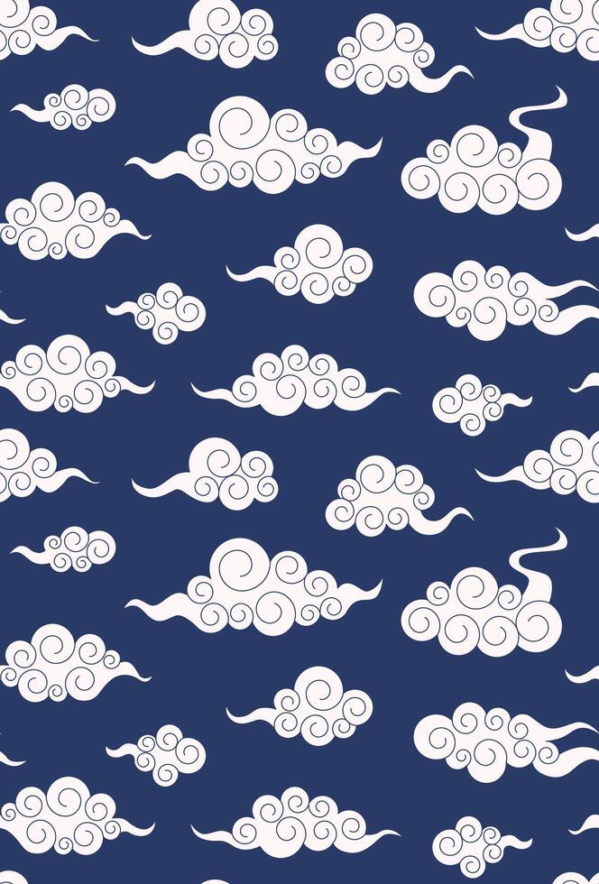 Traditional asian clouds blue pattern vector