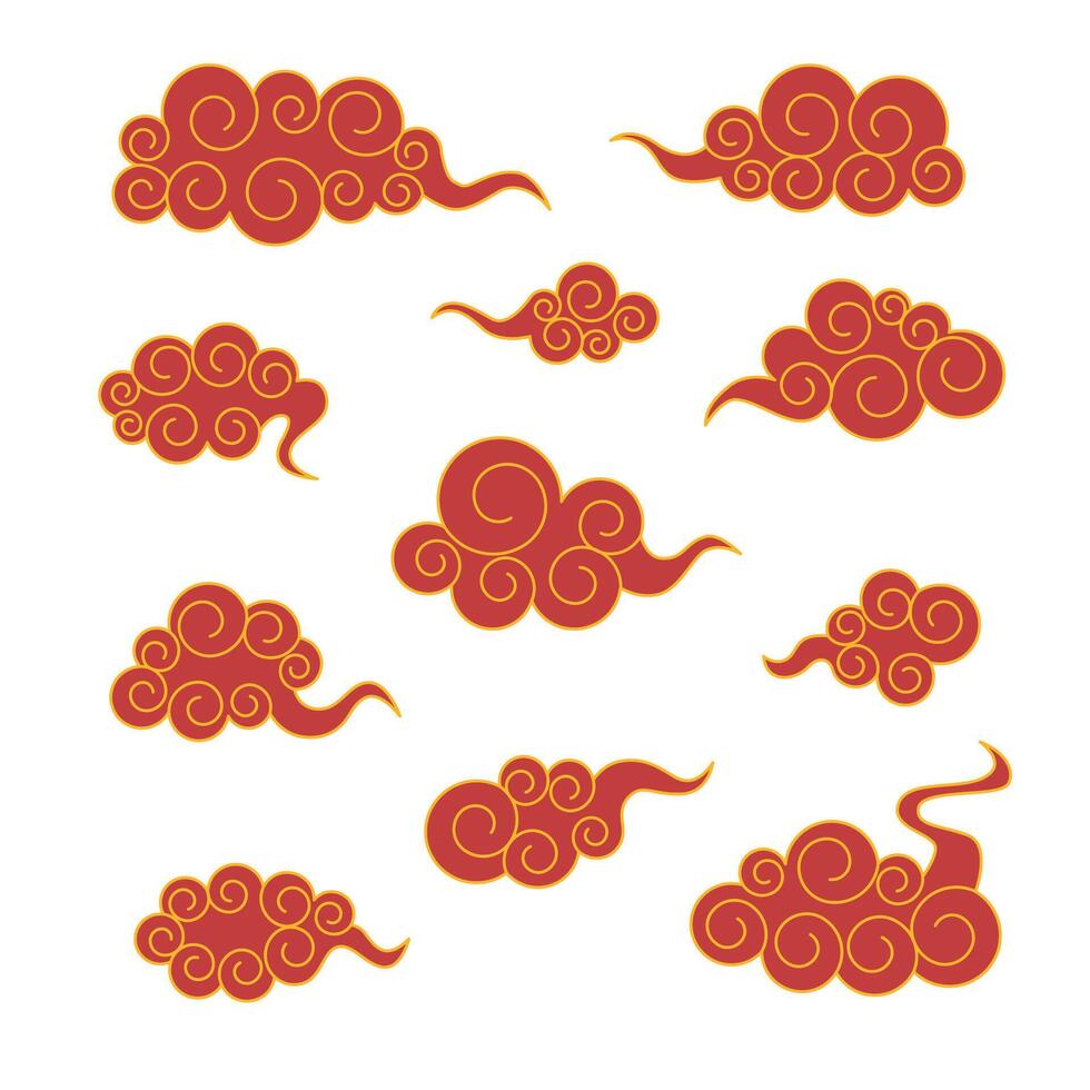 Collection of traditional red asian clouds vector