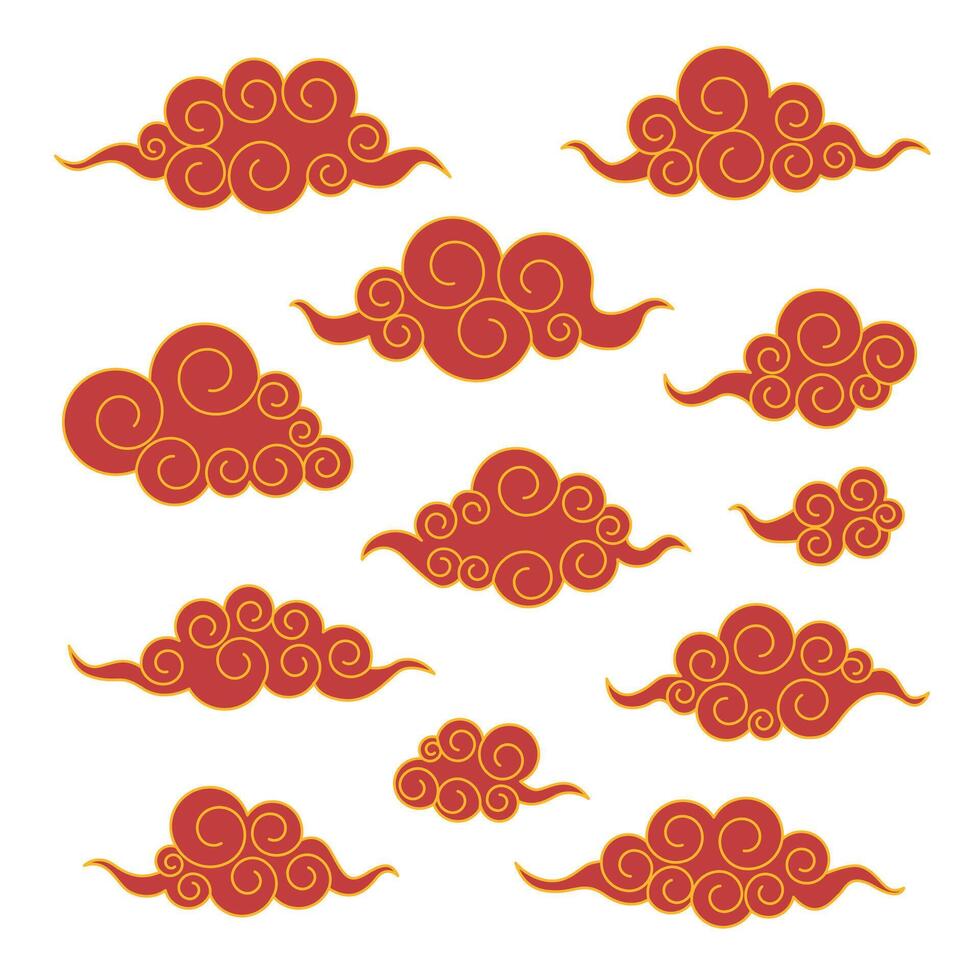 Collection of red traditional asian clouds vector