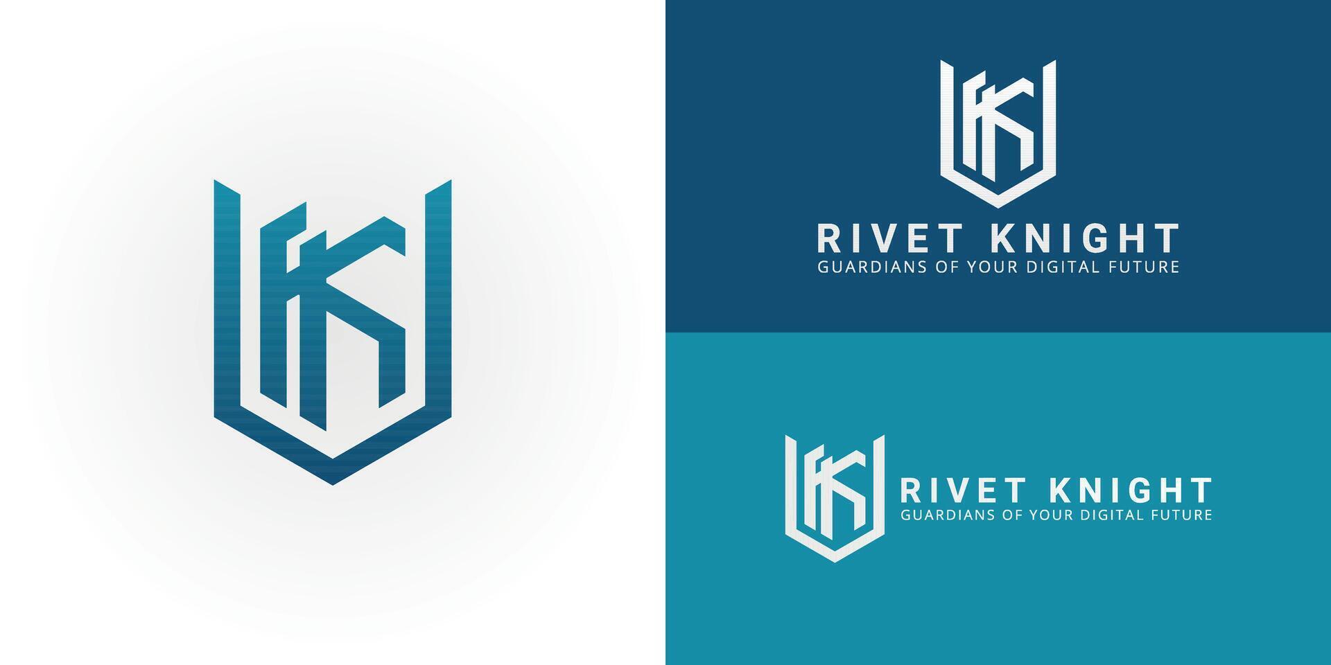 Sleek RK shield logo for cybersecurity. It is modern, strong, and secure, symbolizing robust digital protection and trust for IT security and technology companies. vector