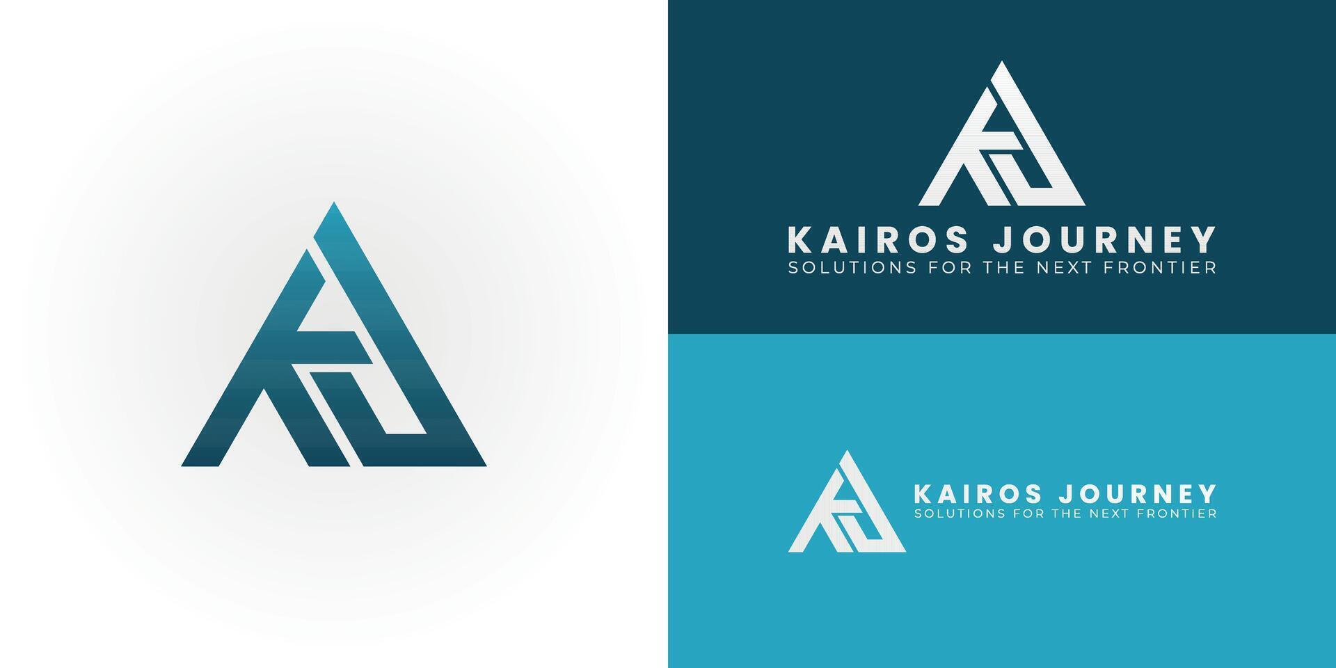 A modern KJ emblem within a triangle represents progress and connection, making it ideal for dynamic technology, software, or IT brands. vector