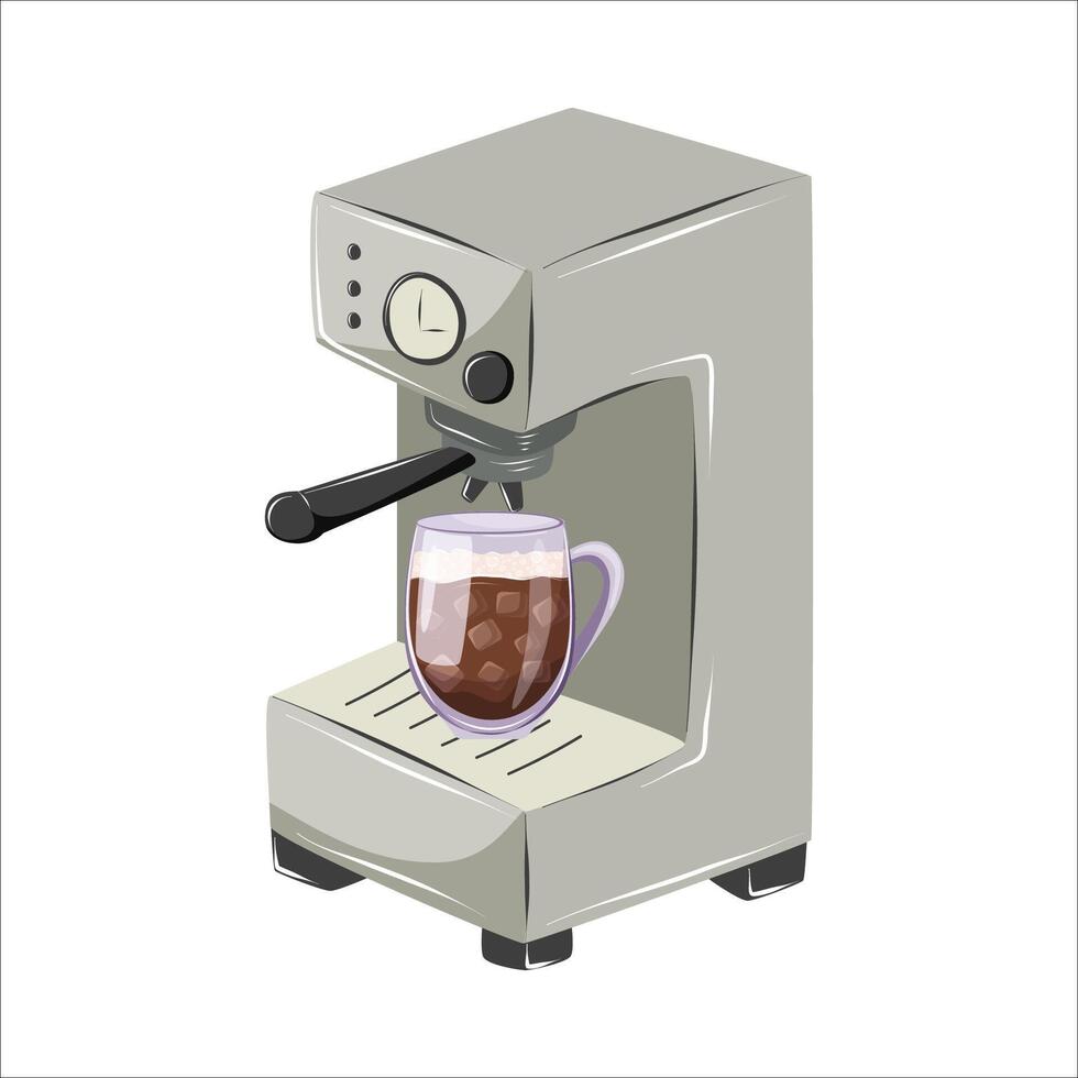 Modern portafilter coffee maker with ice coffee cup. Classic design barista tools. Isolated illustration on the white background. vector