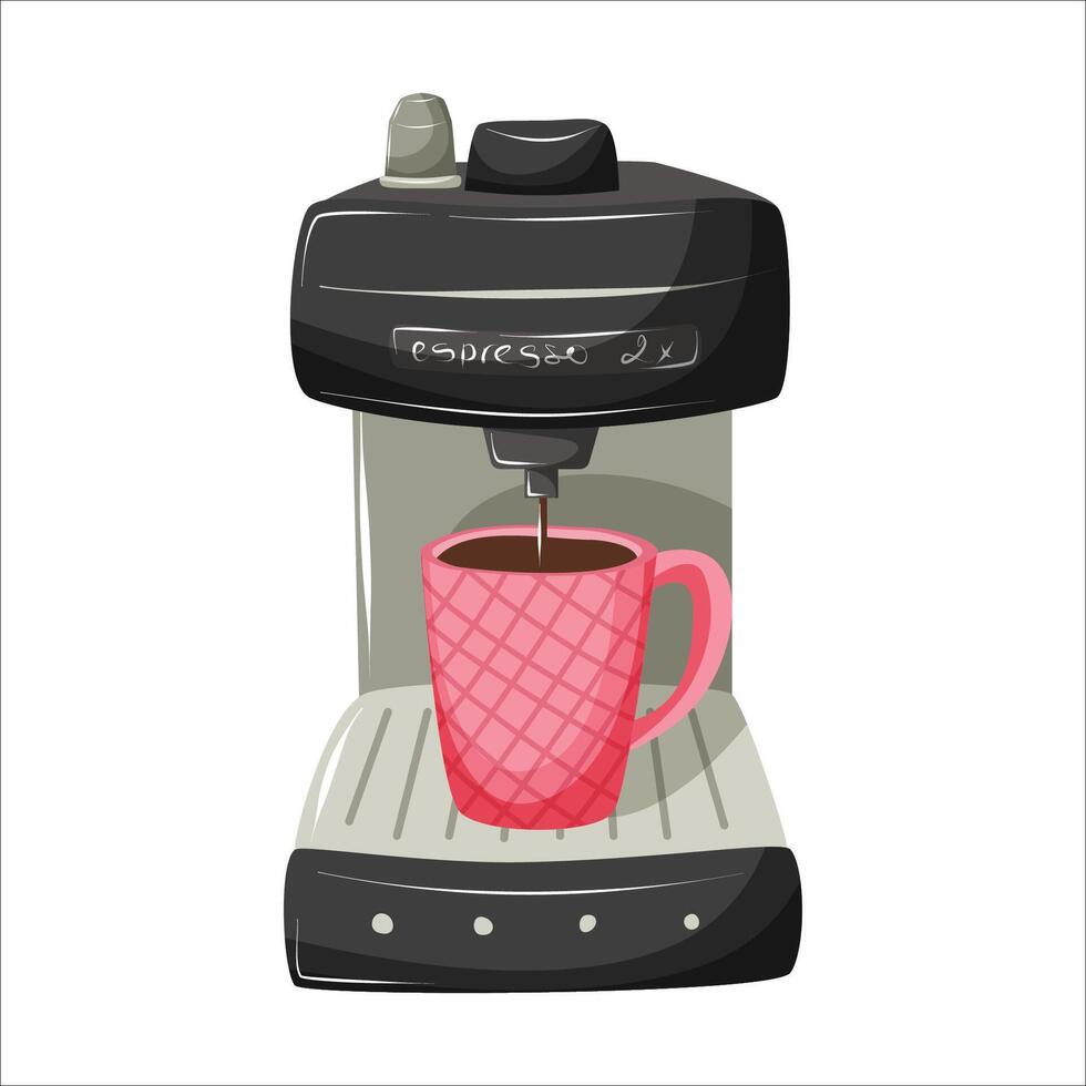 Modern capsule coffee maker. Espresso maker using coffee pods or capsules. Stylish kitchen appliance. Isolated illustration. vector