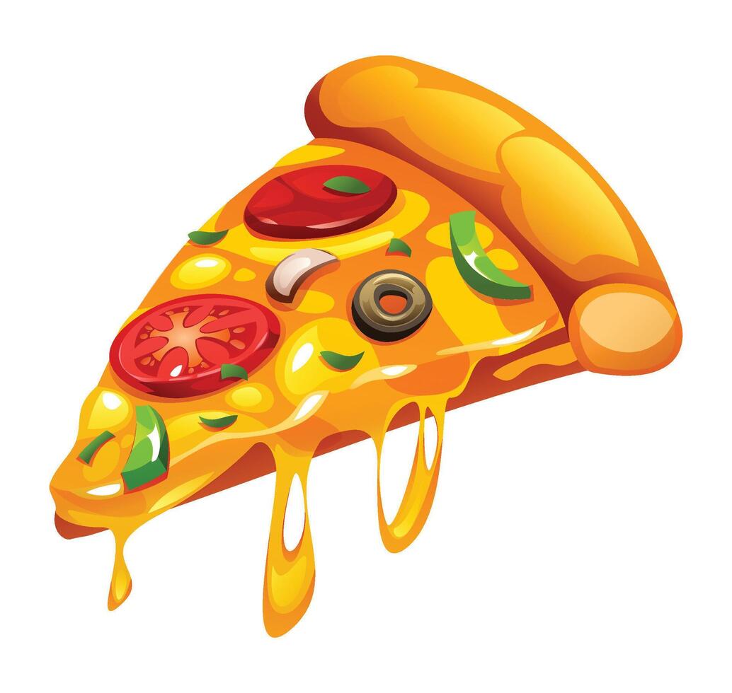 Cheesy slice of pizza with toppings vector