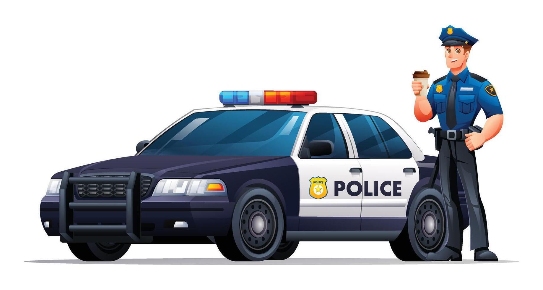 Police officer with patrol car illustration vector