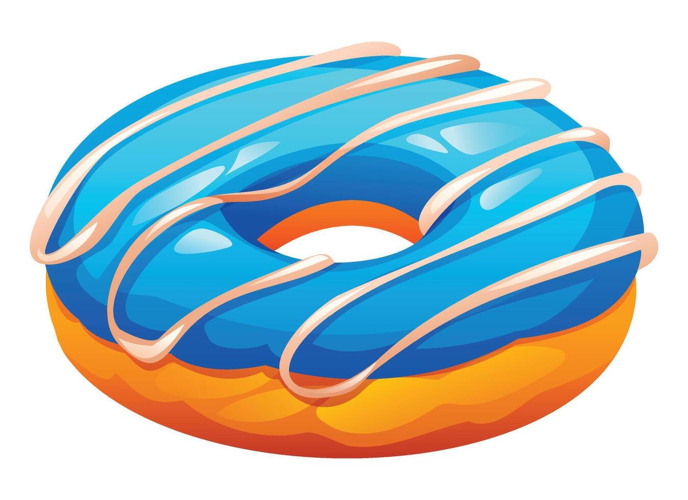 Blueberry flavored donut with blue glaze and delicate vanilla drizzle on a white background. Cartoon illustration vector