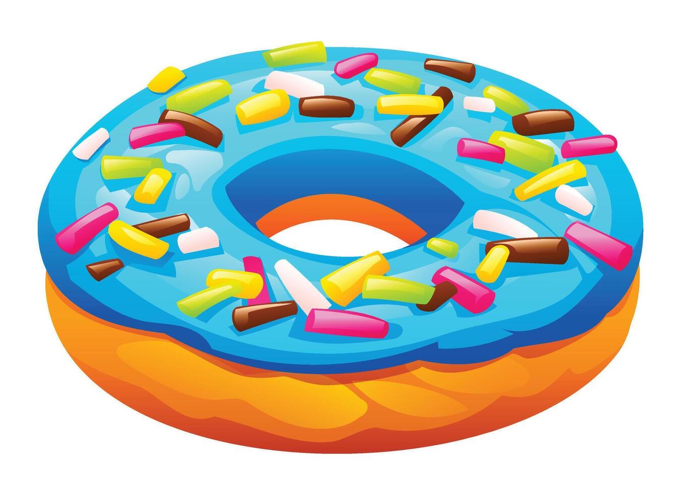 Sweet blueberry glazed donut adorned with colorful sprinkles on a white background. Cartoon illustration vector