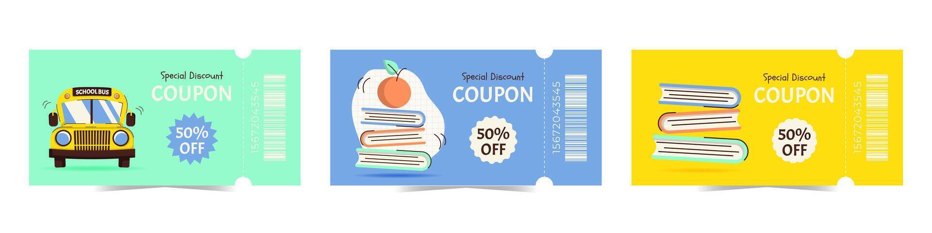 Discount coupons for school supplies vector