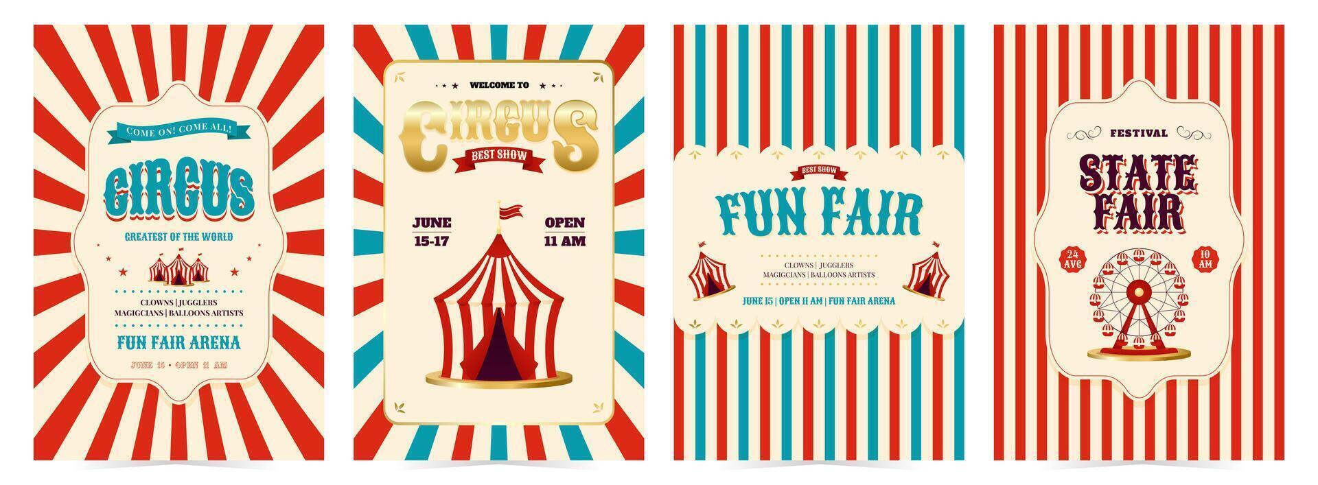 colorful circus and fun fair posters vector