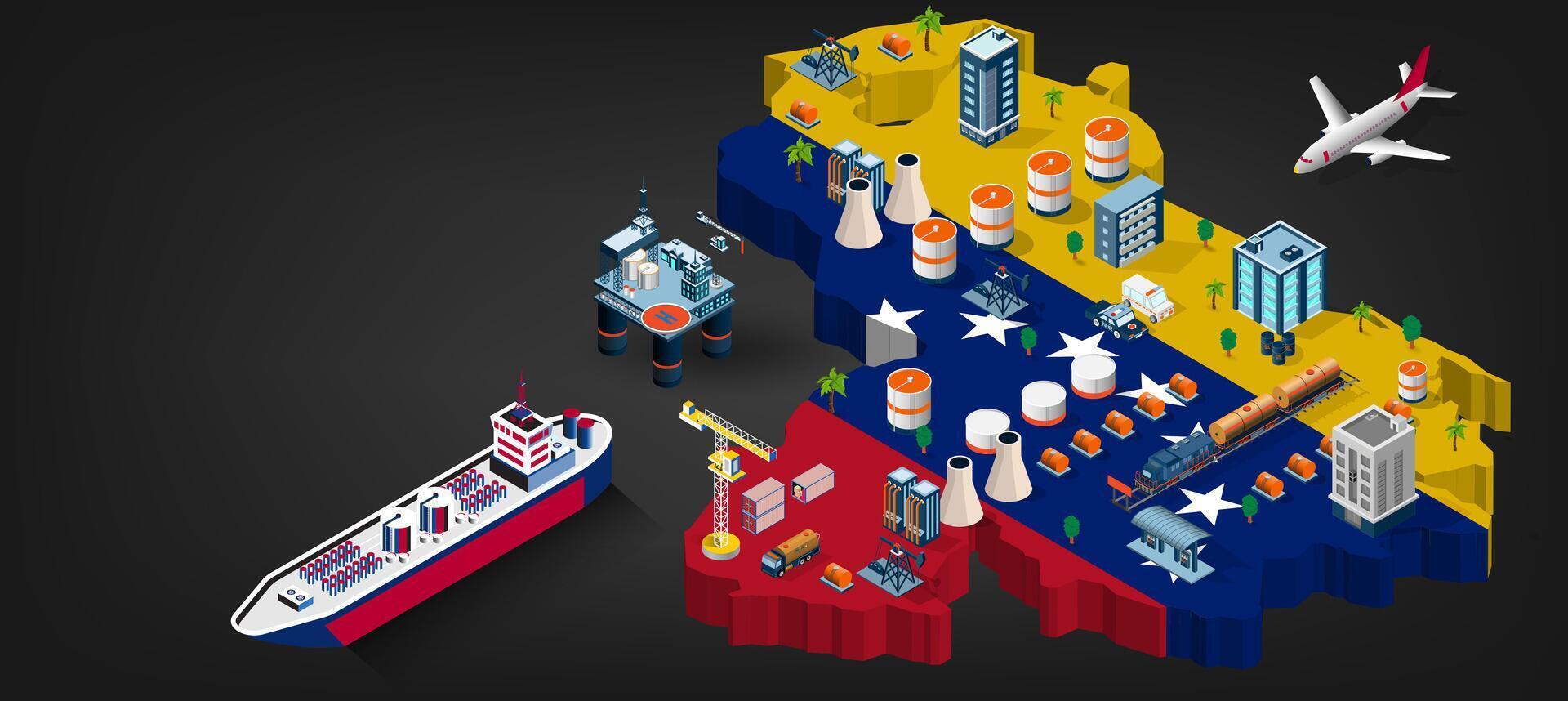 Venezuela industrial map with shipping and resources vector