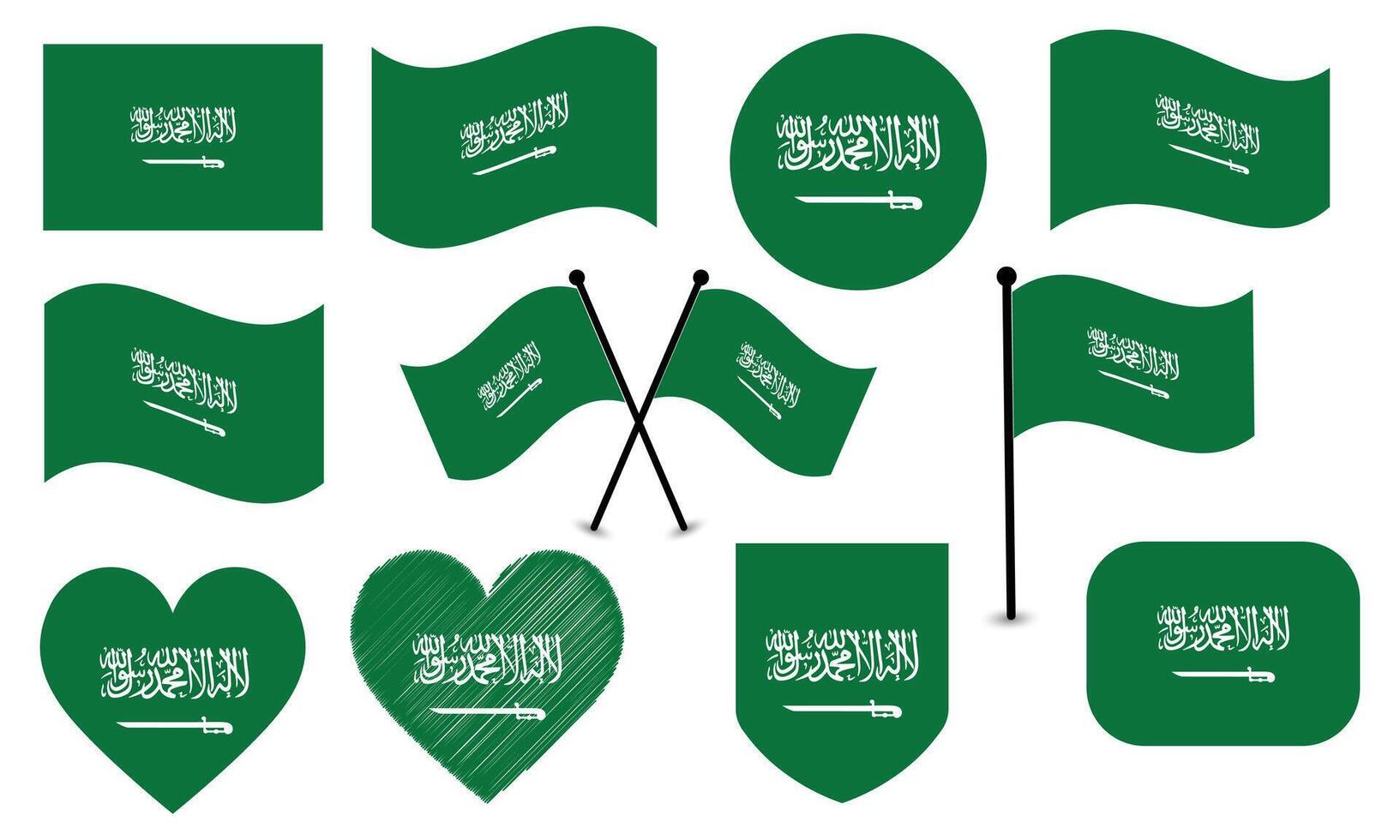 Various Saudi Arabian Flag Designs on White Background. vector