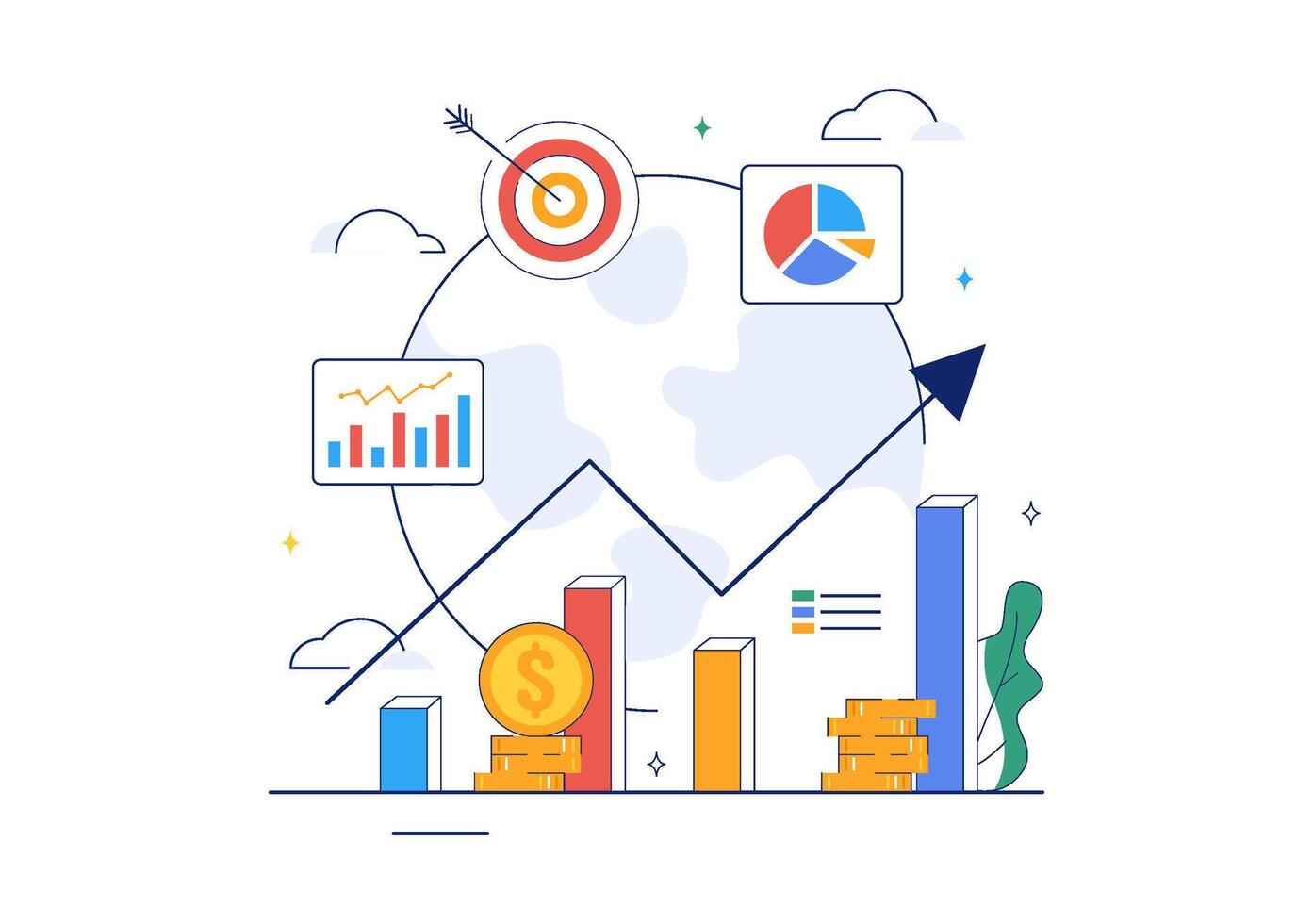 World Statistics Day Illustration with Graphs and Data Charts for Policy Planning in Flat Style Background vector