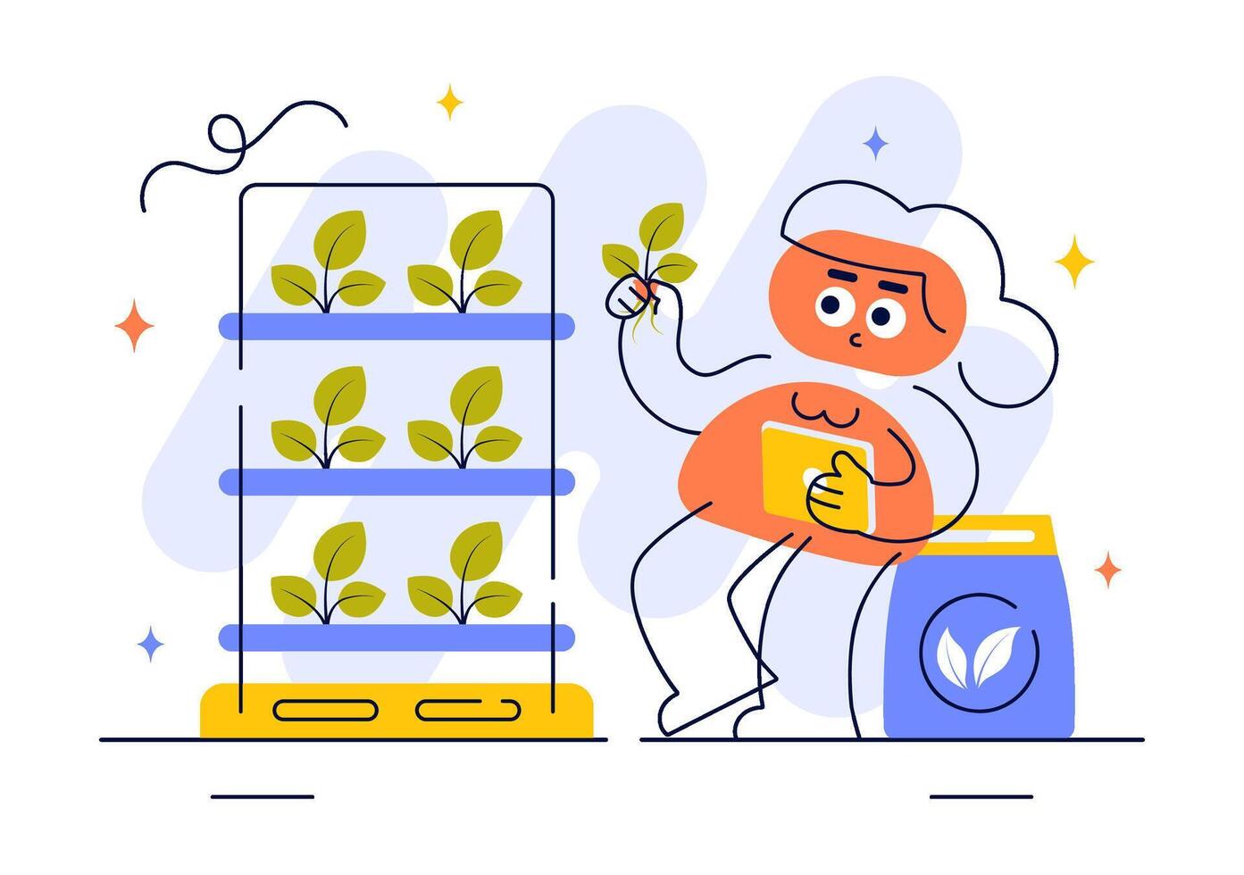 Hydroponic Farming Illustration with Greenhouse and Healthy Plant Growth in Controlled Conditions vector