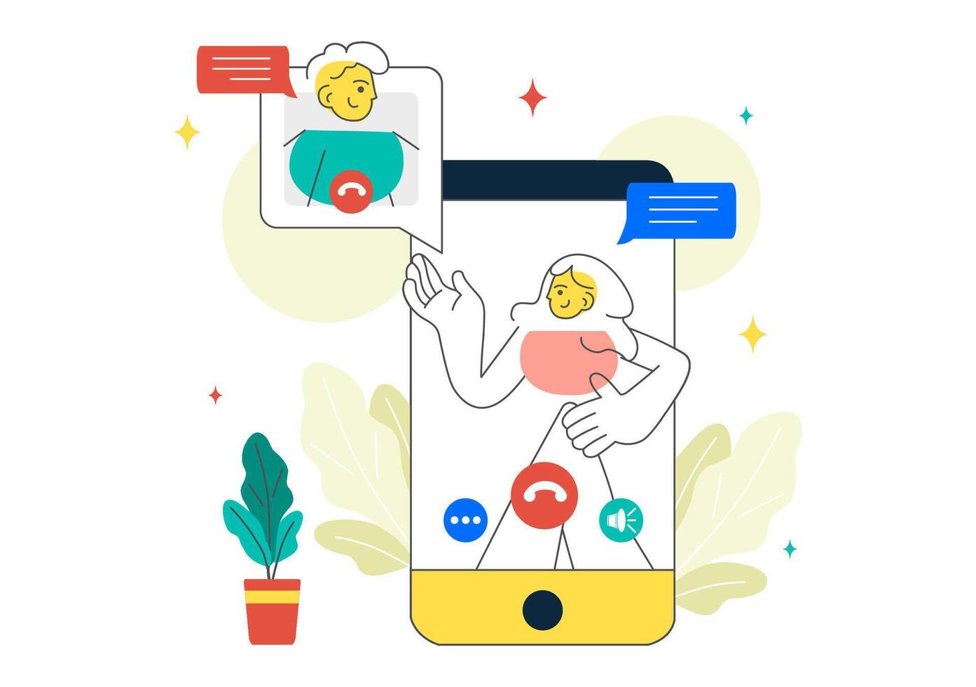 Digital Communication Illustration of Conference Call with Remote Friends vector