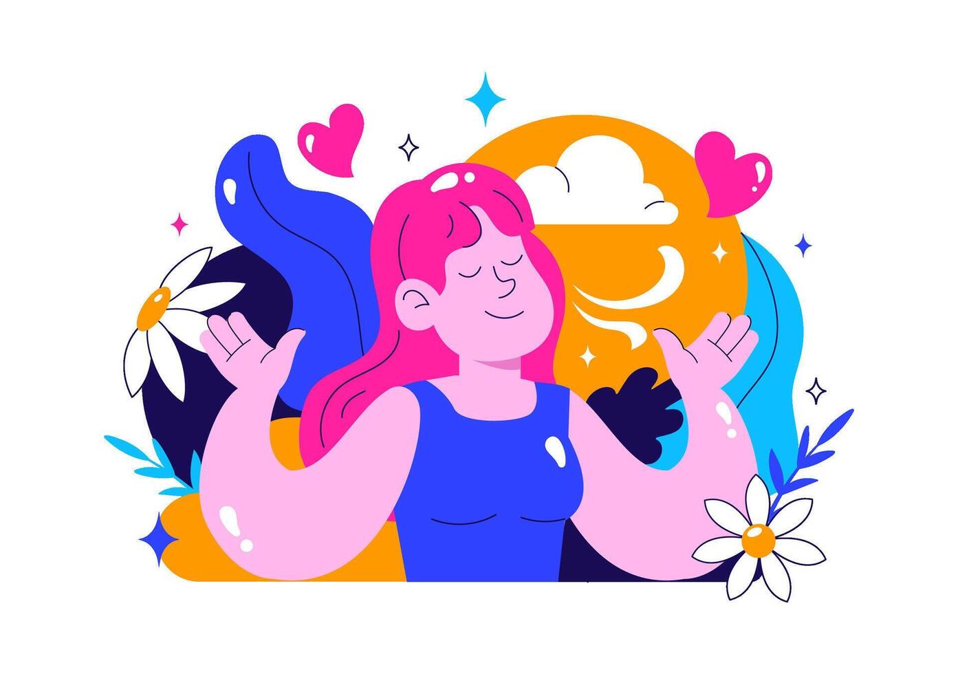 Illustration of Breathwork Practice with Calm and Relaxed Meditation in a Flat Style vector
