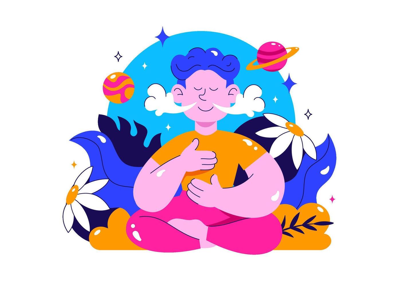 Flat Style Illustration of Relaxing Breathwork for Emotional Balance and Health vector