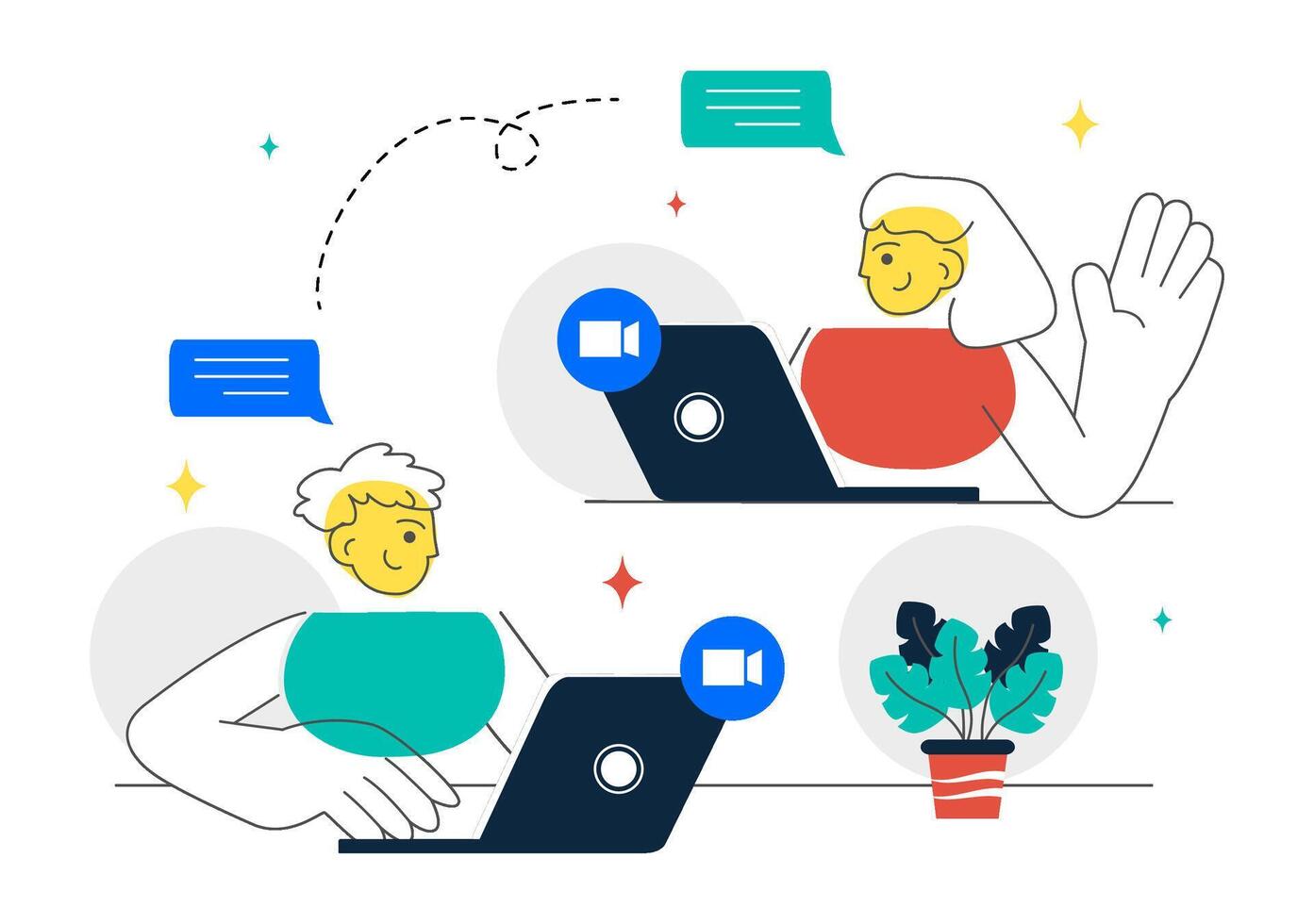 Remote Communication Technology Featuring Online Friends in a Conference Call vector