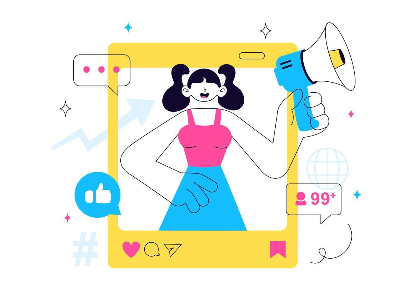 Flat Style Cartoon Illustration of Product Promotion by Social Media Influencers vector