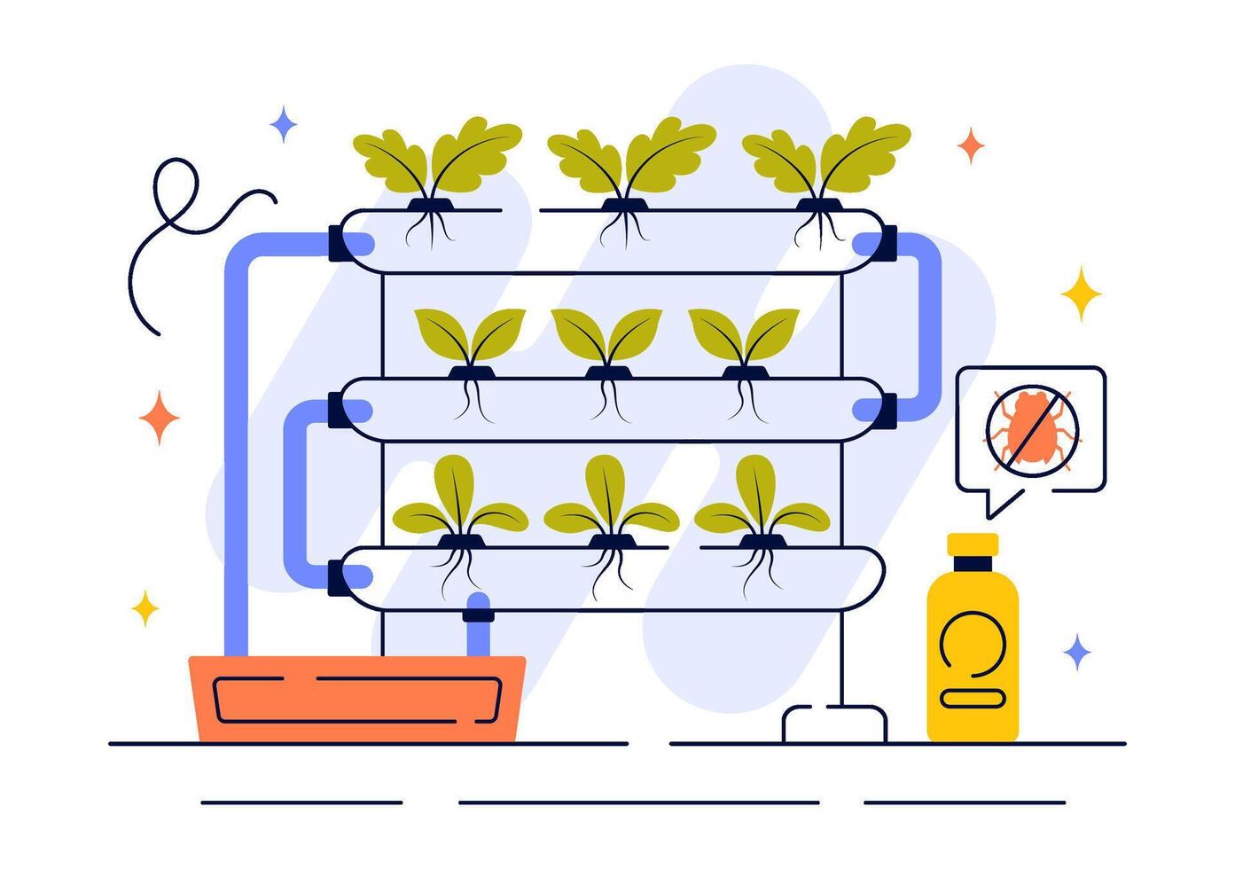 Growing Vegetables with Hydroponic System Inside Greenhouse in Flat Style vector