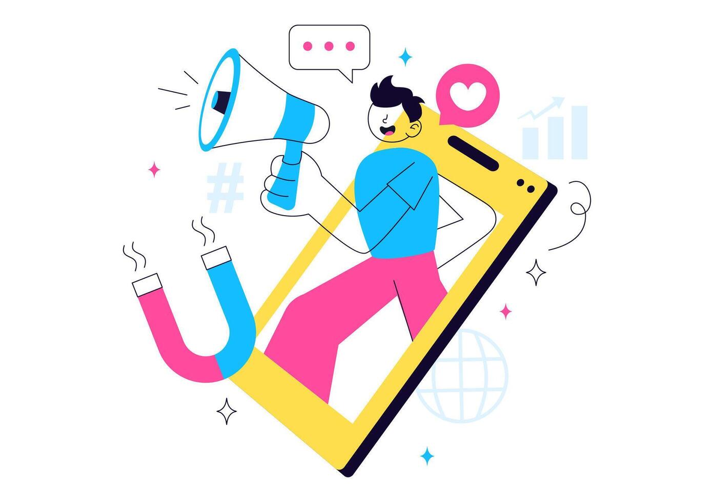 Internet Promotion Illustration with Influencer Posts and Marketing Strategy Concepts vector