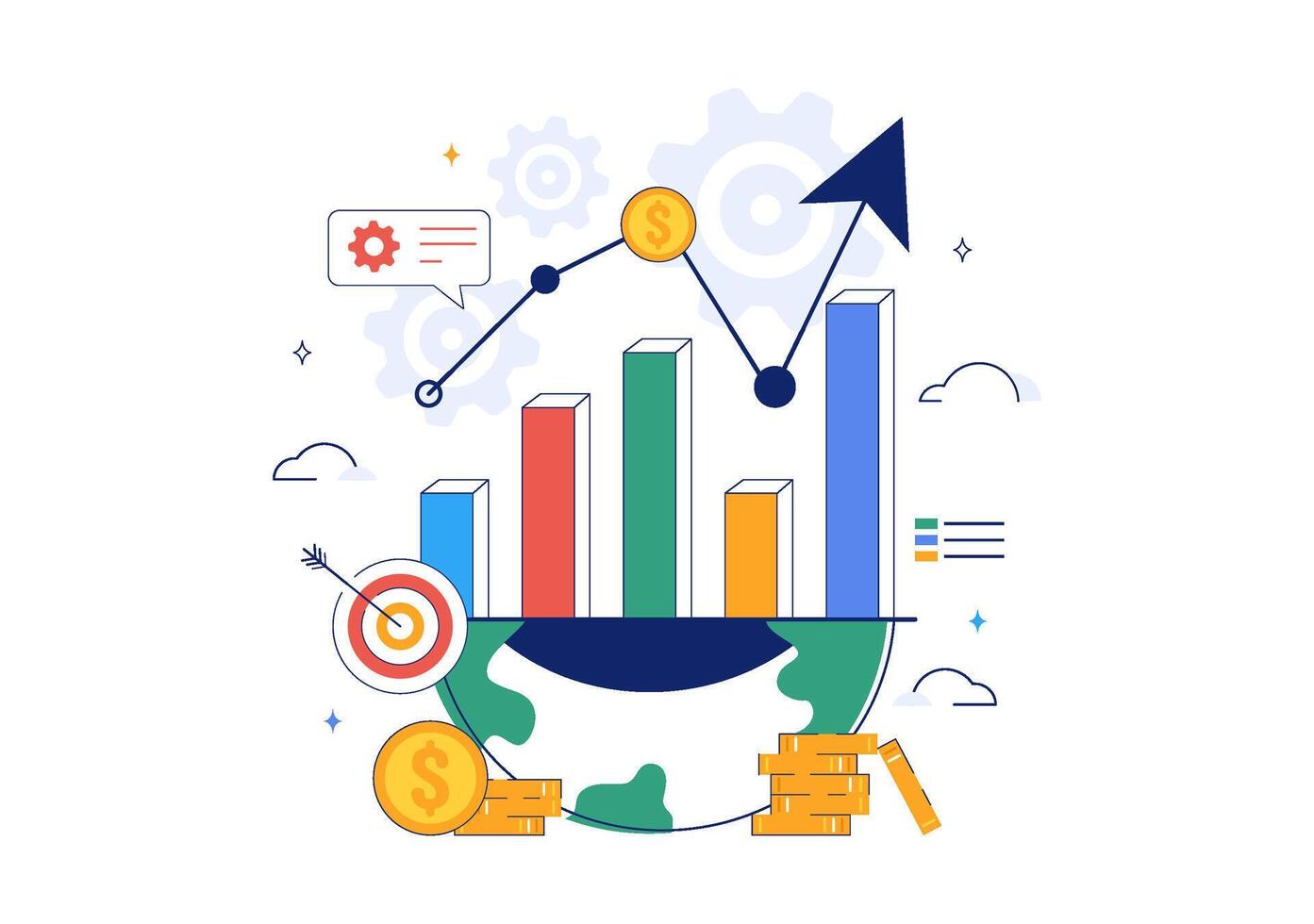 Illustration for World Statistics Day with Planning, Research, and Statistical Data vector