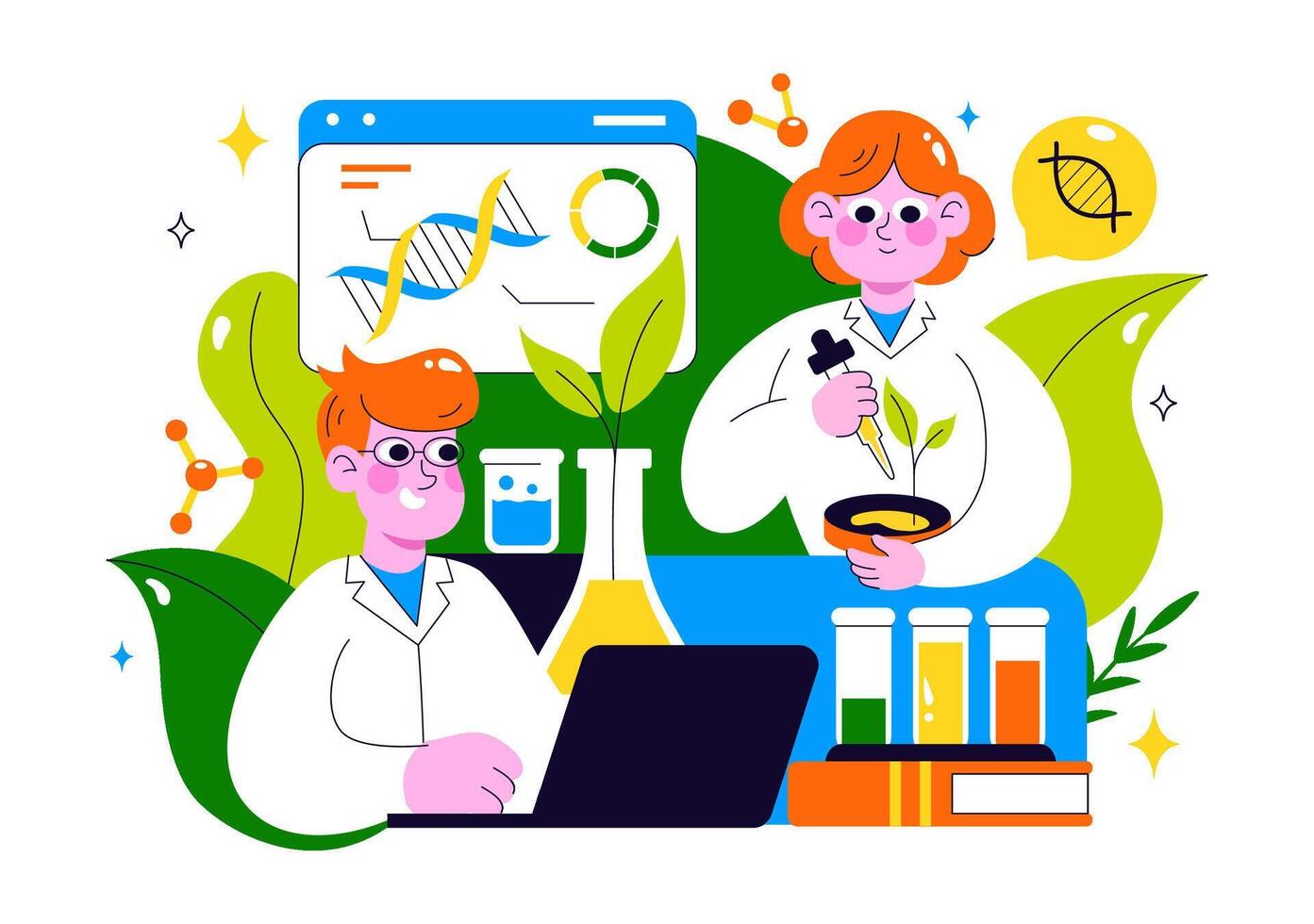 Scientists in a laboratory conducting experiments vector