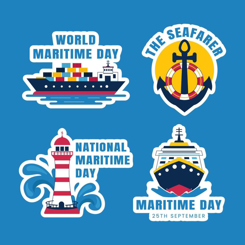 Maritime Day celebration stickers vector