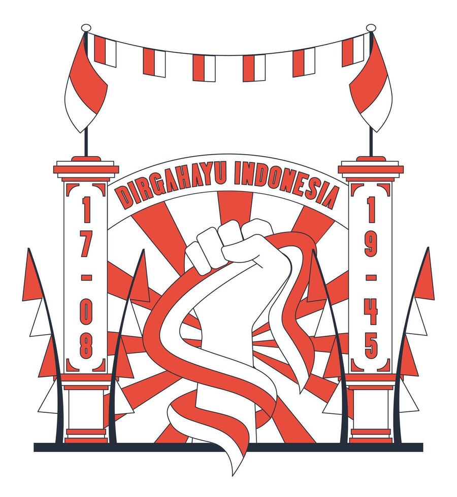 Hands tied with the Indonesian flag, symbolizing the struggle for independence. Located in the middle of the gate, it is a symbol of Indonesian Independence Day. vector