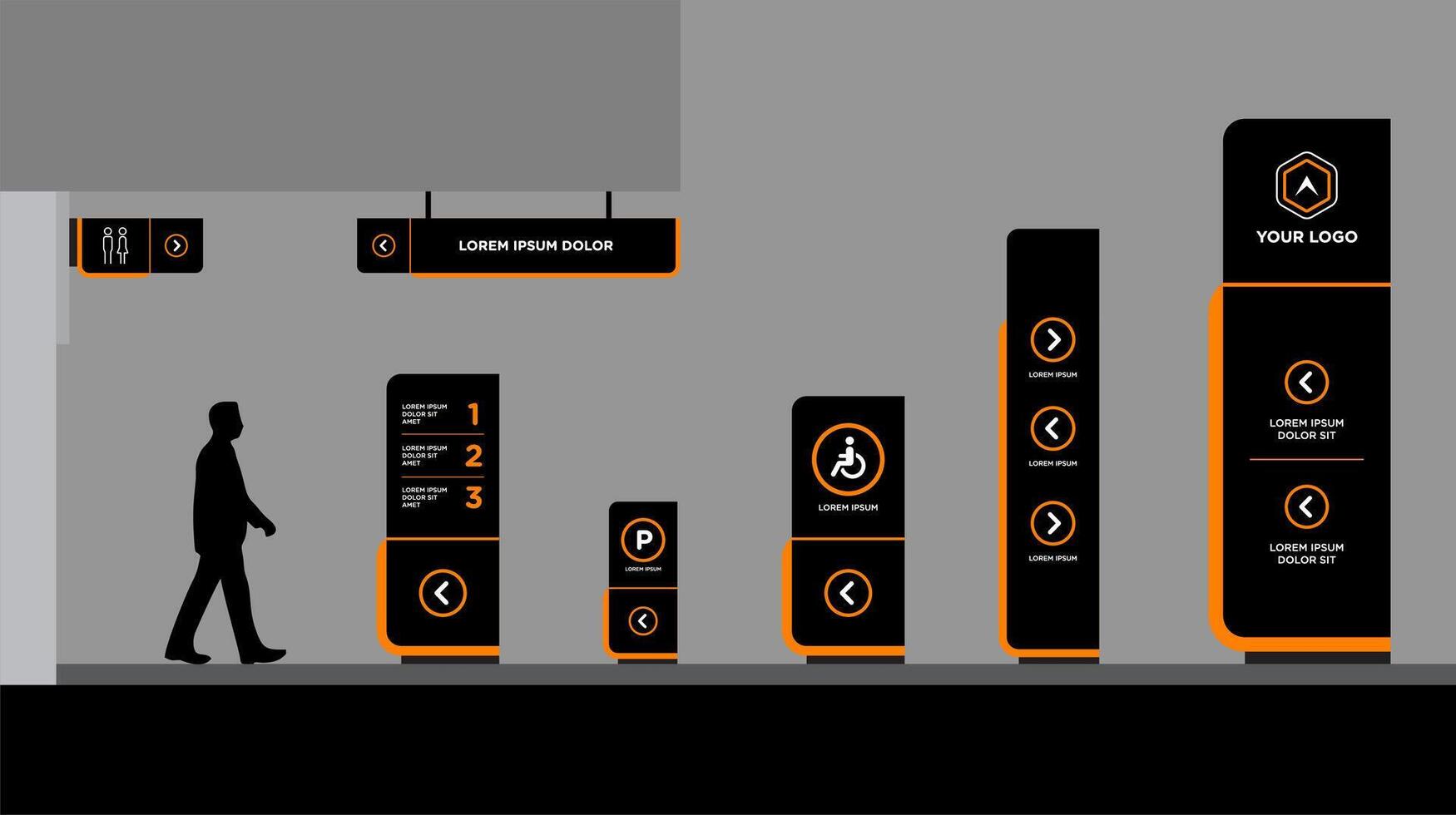 tower Exterior and interior signage and traffic signage vector