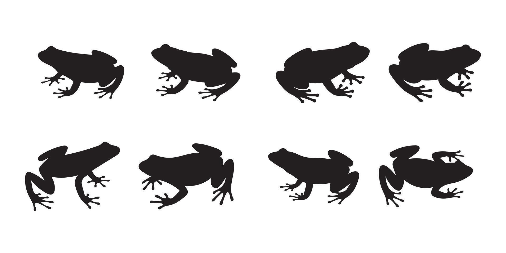 Black Silhouettes of Frogs in Various Positions vector