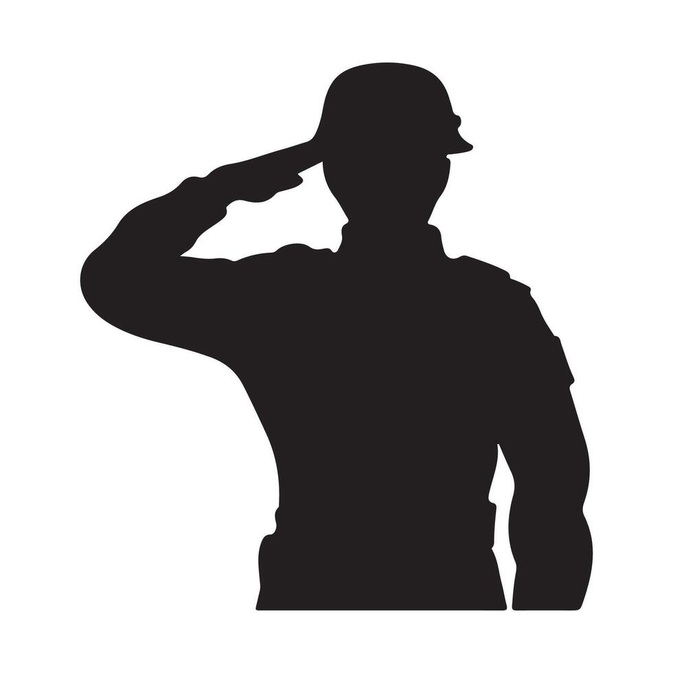 Silhouette of a soldier saluting. vector