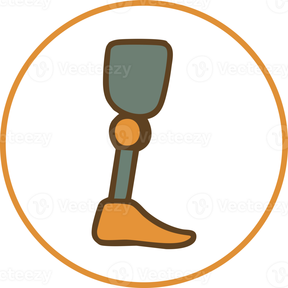 An illustrated icon of a prosthetic leg with a simple, flat design and earthy colors. png