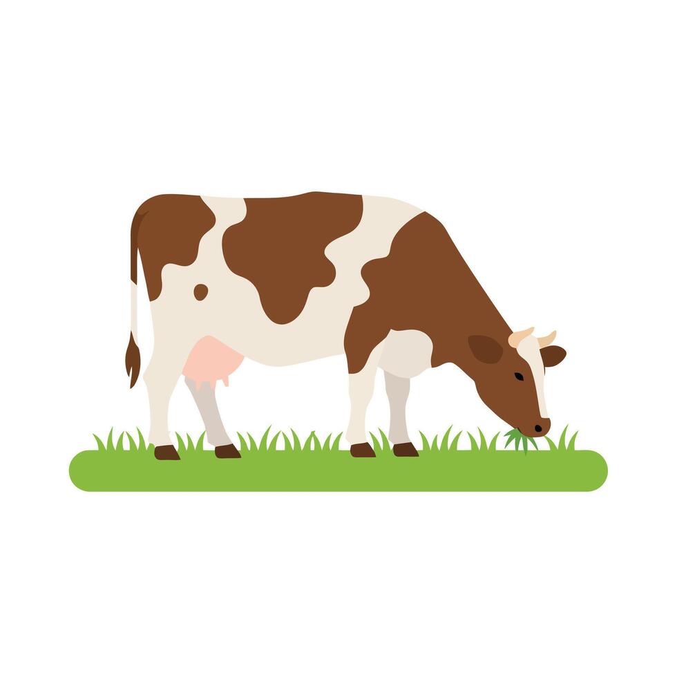 Flat Dairy Cow with Black Patches and Green Grass vector