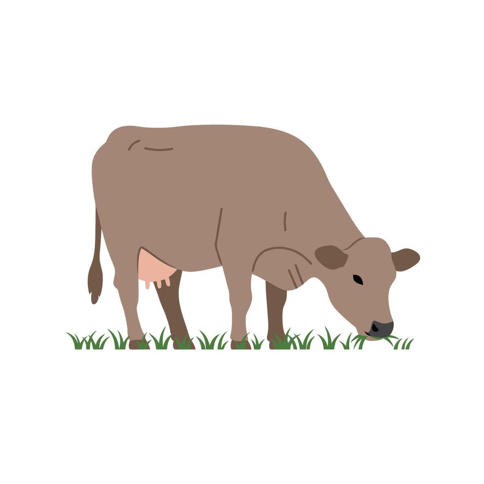 Cartoon Cow Grazing with Pasture Details vector