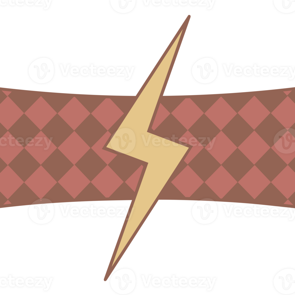 Gold lightning bolt over red diamond patterned background flat cartoon style png