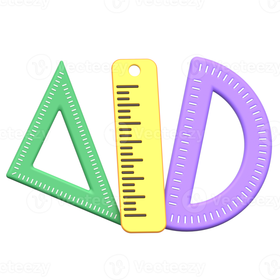 3D Math Ruler Set Icon Geometric Tools Illustration png