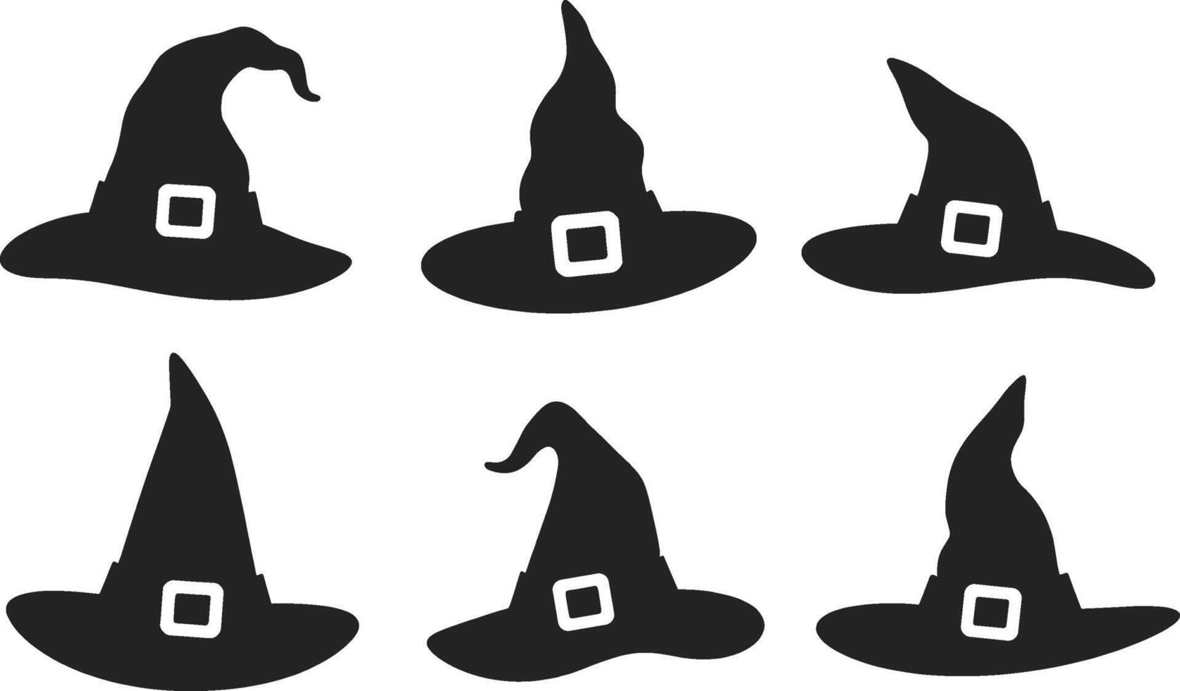 Six black witch hats with white buckles vector