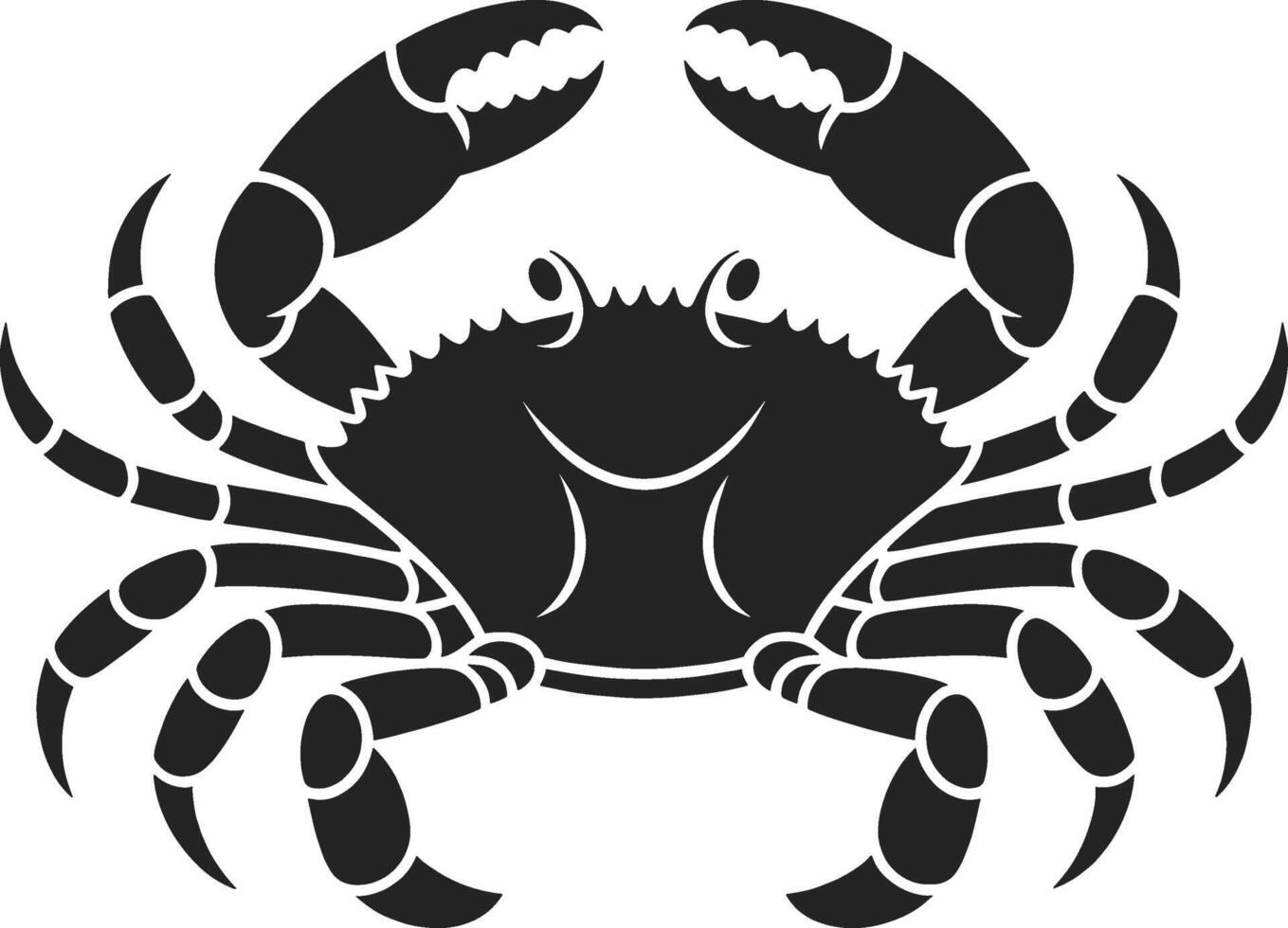 Black crab with raised claws and segmented legs white vector
