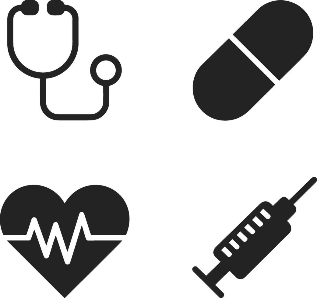 Medical icons stethoscope heart pulse capsule syringe vector